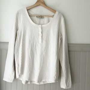 LOFT Ivory Waffle Knit Long Sleeve Henley Top women’s large